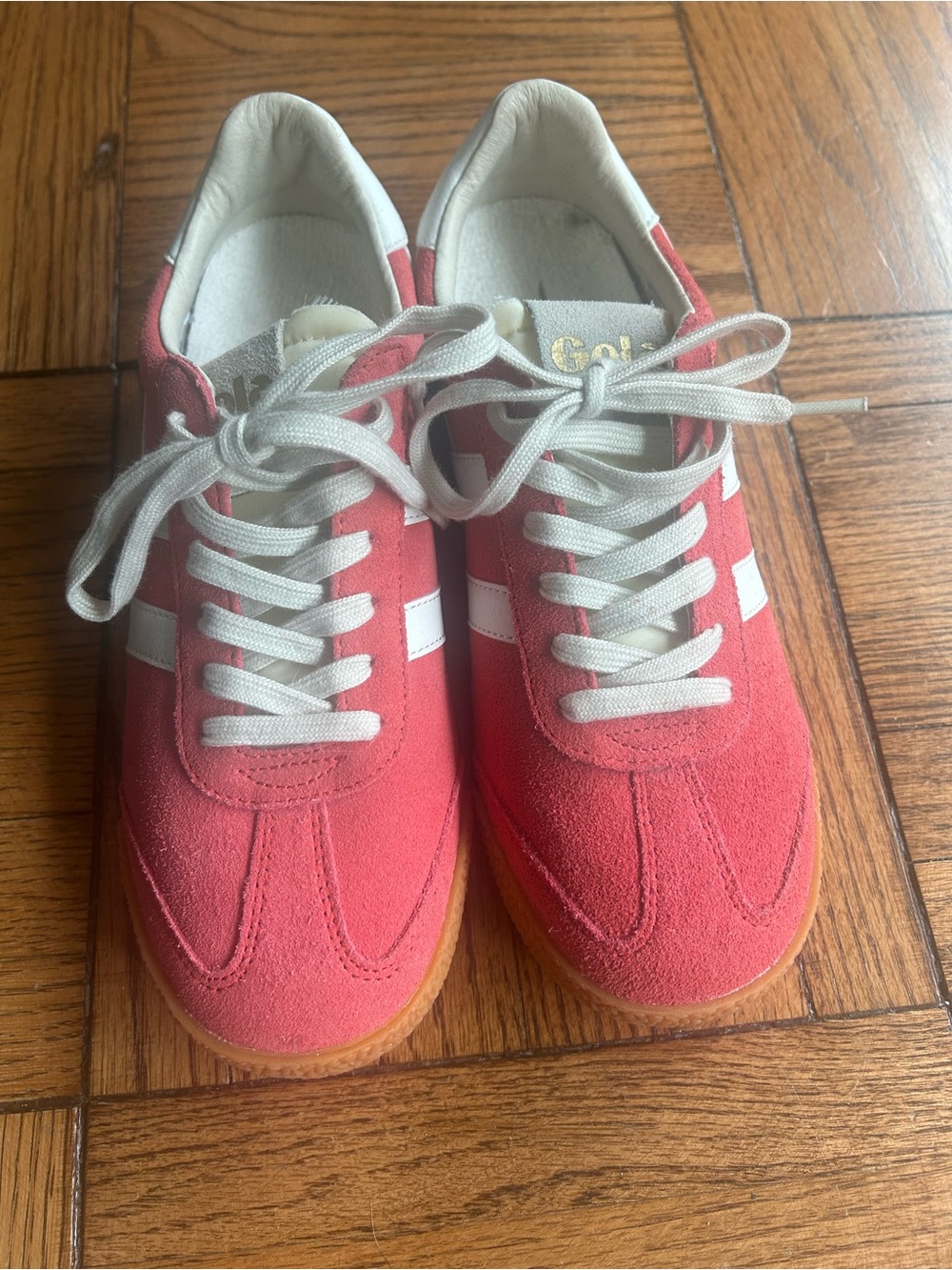 Gola Women’s Coral Pink Suede Sneakers with White Stripe